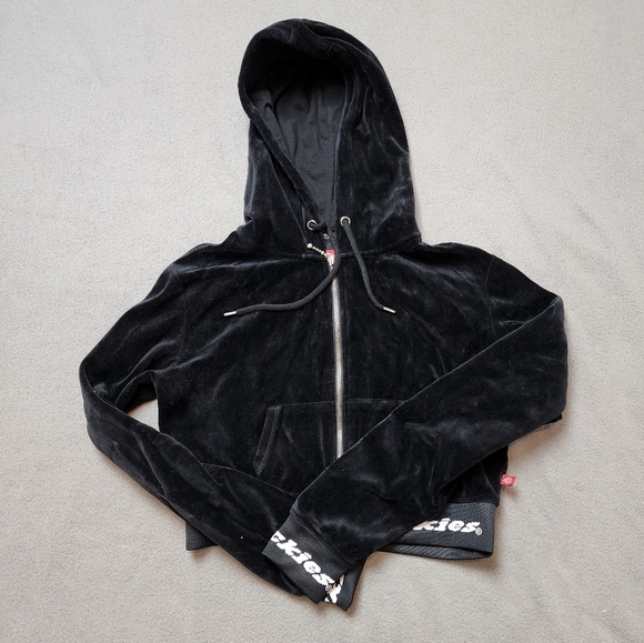 Dickies Velour Cropped Zip Jacket Hoodie Sz Med - Picture 5 of 10